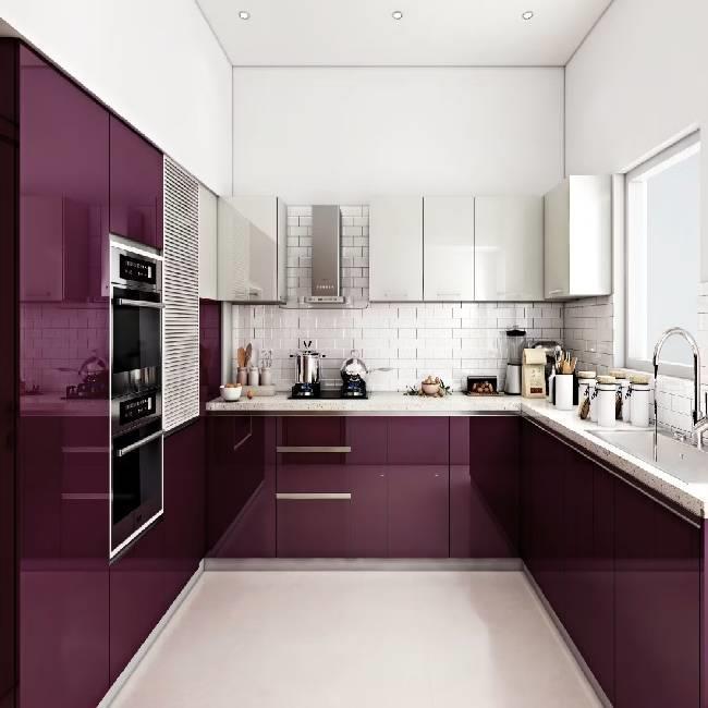 U-Shape Modular Kitchen – Aubergine Gloss