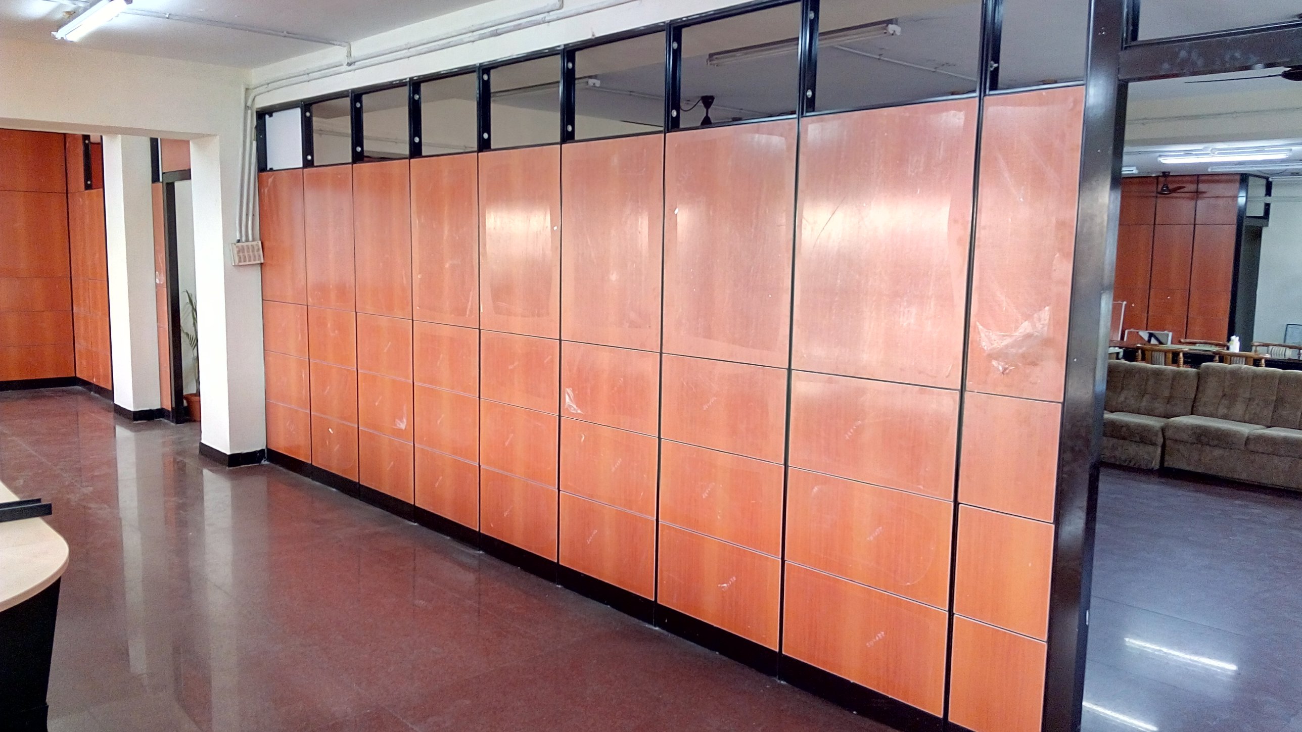 Full Height Wooden Partition with Glass Top